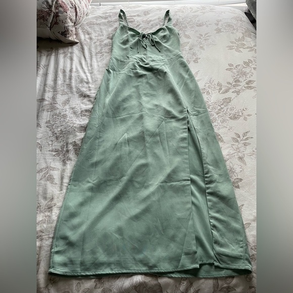 Abercrombie Corset Lace Up Midi Dress Sage Green Small Tall Feminine Fairy Boho - Picture 5 of 10
